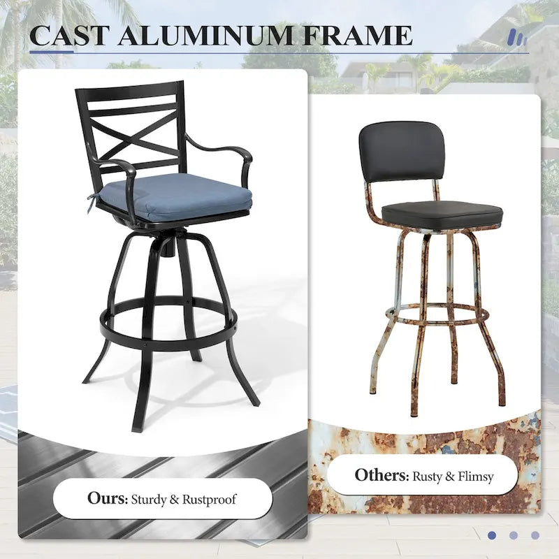 3/5-Piece Outdoor Patio Aluminum Swivel Bar Stools and Table Set