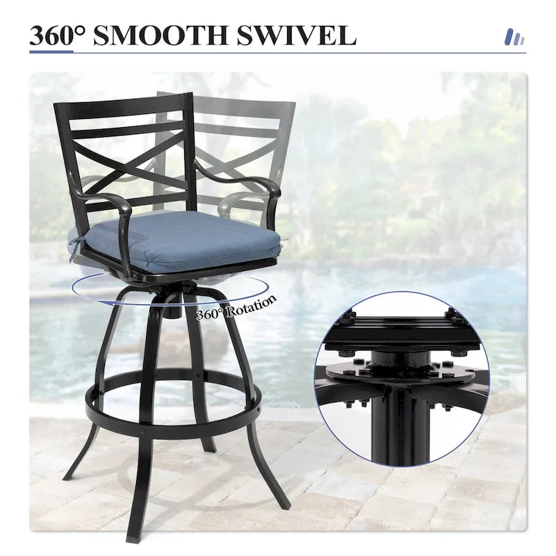 3/5-Piece Outdoor Patio Aluminum Swivel Bar Stools and Table Set