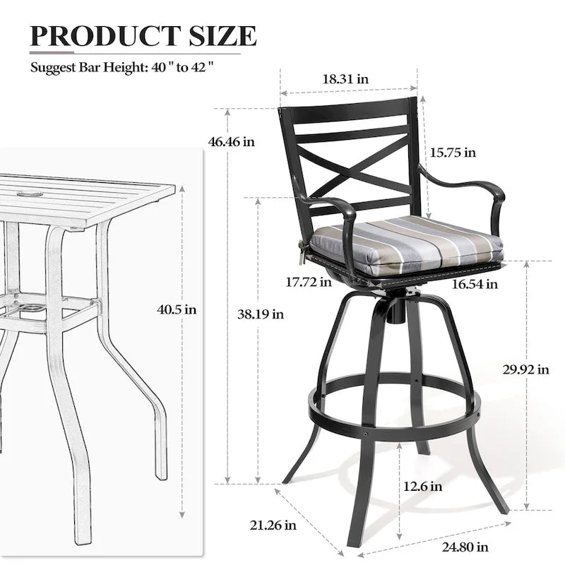 3/5-Piece Outdoor Patio Aluminum Swivel Bar Stools and Table Set