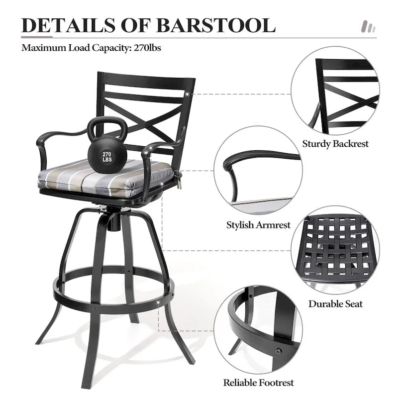 3/5-Piece Outdoor Patio Aluminum Swivel Bar Stools and Table Set