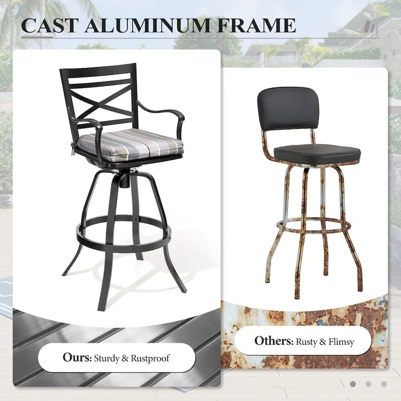 3/5-Piece Outdoor Patio Aluminum Swivel Bar Stools and Table Set