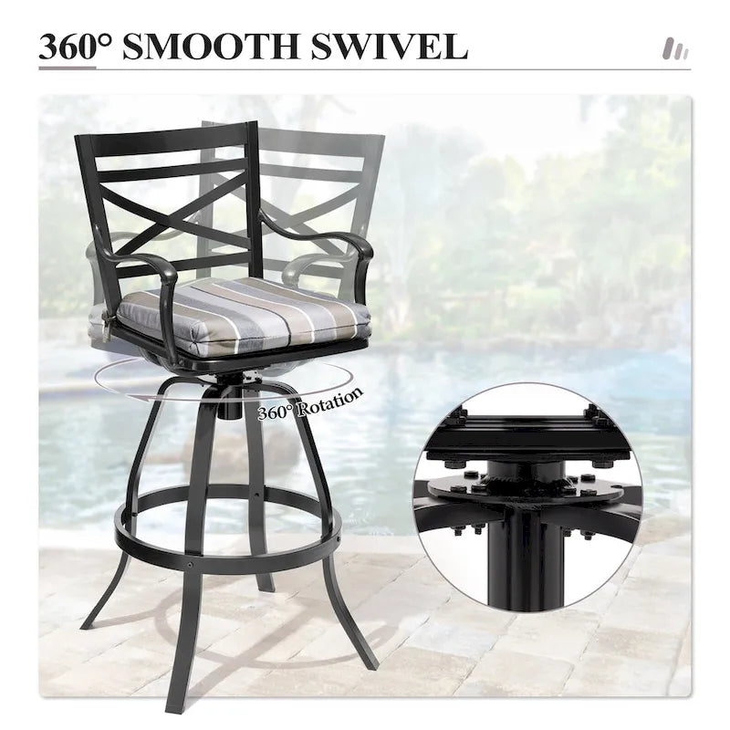 3/5-Piece Outdoor Patio Aluminum Swivel Bar Stools and Table Set