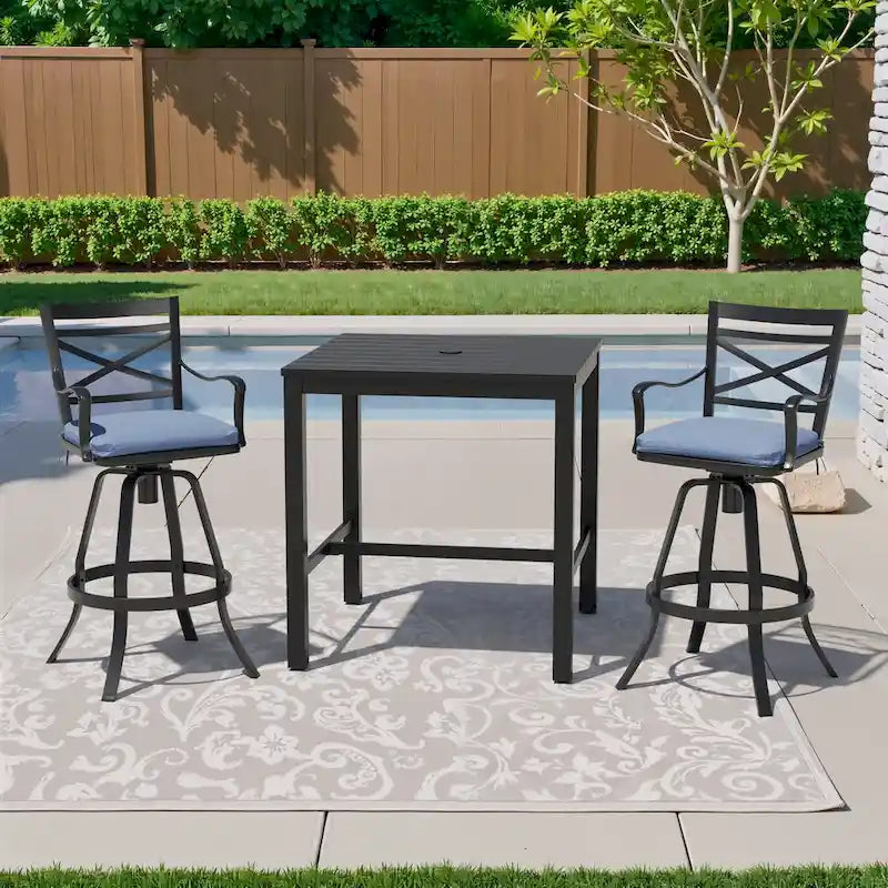 3/5-Piece Outdoor Patio Aluminum Swivel Bar Stools and Table Set