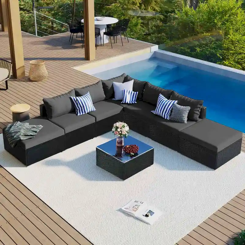 8-Piece Outdoor Wicker Sectional Sofa Set with Coffee Table, Cushions