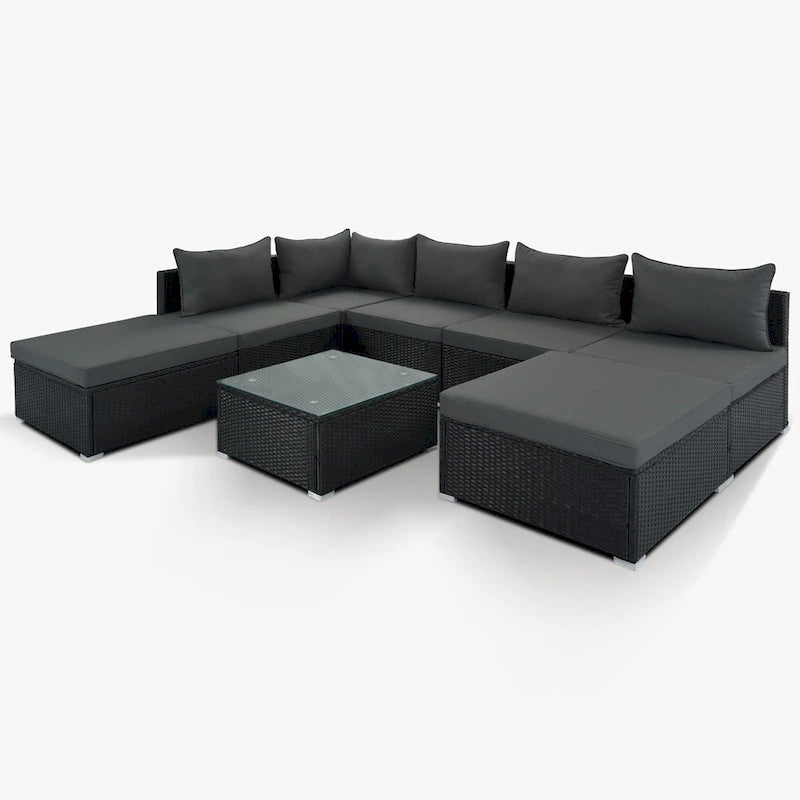 8-Piece Outdoor Wicker Sectional Sofa Set with Coffee Table, Cushions