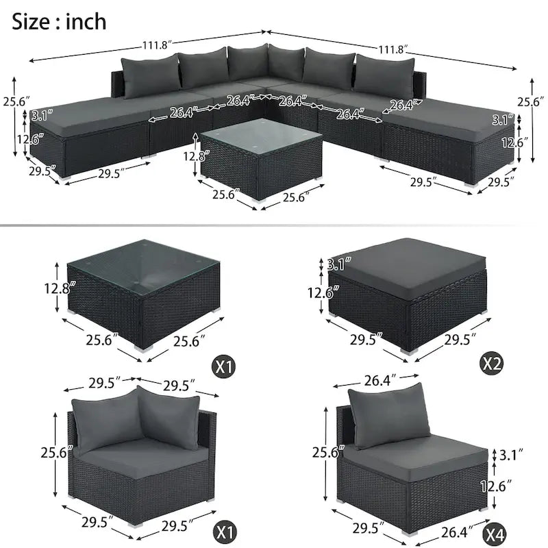 8-Piece Outdoor Wicker Sectional Sofa Set with Coffee Table, Cushions