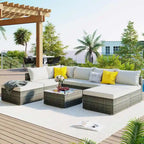 8-Piece Outdoor Wicker Sectional Sofa Set with Coffee Table, Cushions