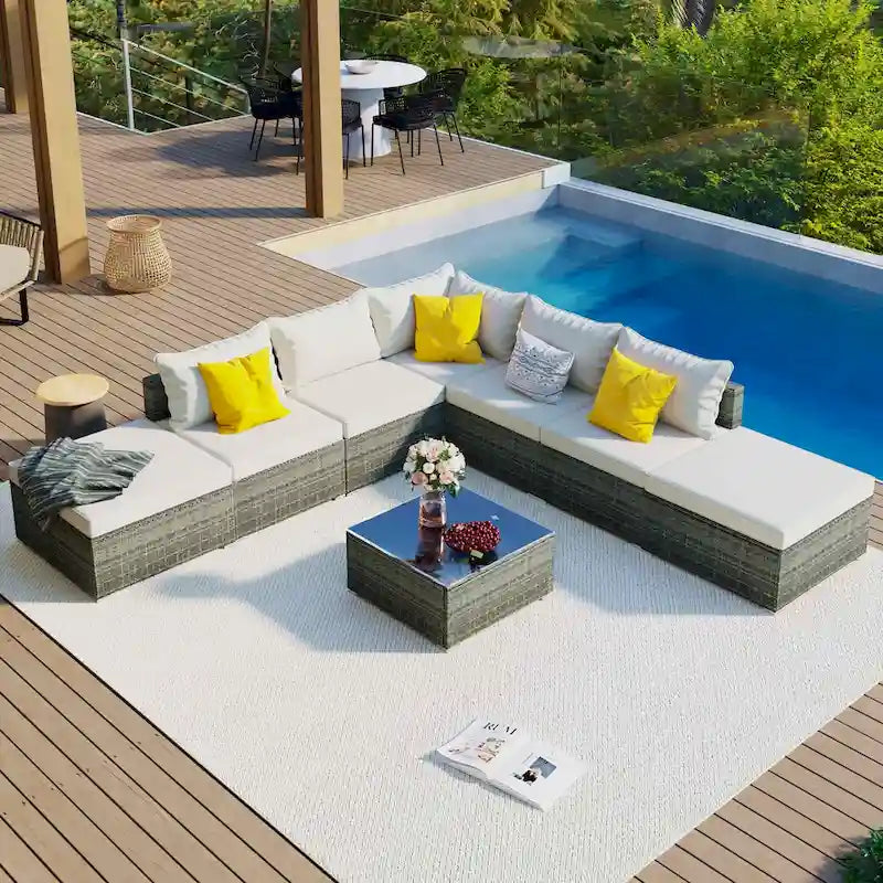 8-Piece Outdoor Wicker Sectional Sofa Set with Coffee Table, Cushions