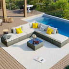8-Piece Outdoor Wicker Sectional Sofa Set with Coffee Table, Cushions