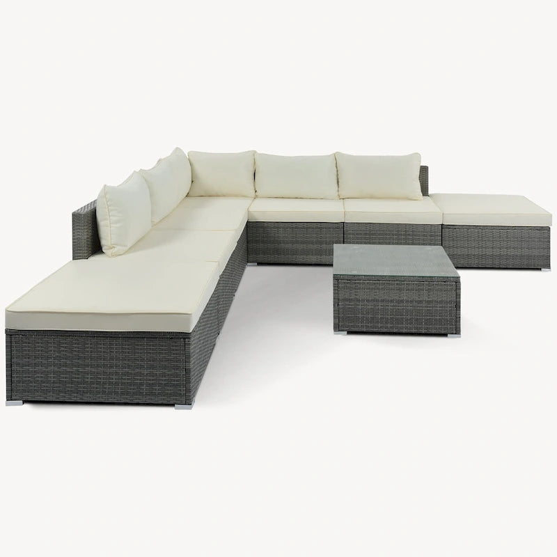 8-Piece Outdoor Wicker Sectional Sofa Set with Coffee Table, Cushions