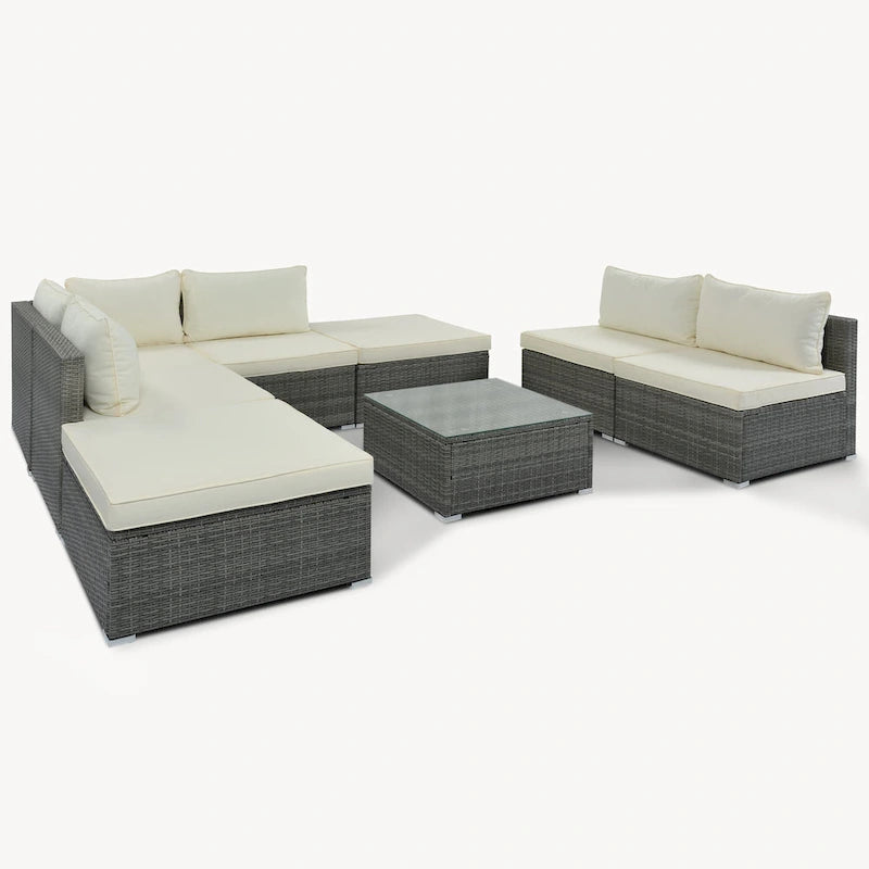 8-Piece Outdoor Wicker Sectional Sofa Set with Coffee Table, Cushions