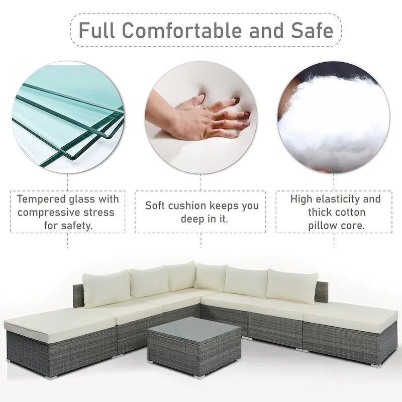 8-Piece Outdoor Wicker Sectional Sofa Set with Coffee Table, Cushions