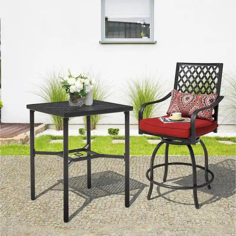 Outdoor 28 Inch Square Bar Table with Mesh Top and 1.57-Inch Umbrella Hole