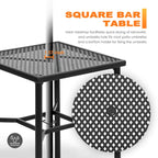 Outdoor 28 Inch Square Bar Table with Mesh Top and 1.57-Inch Umbrella Hole
