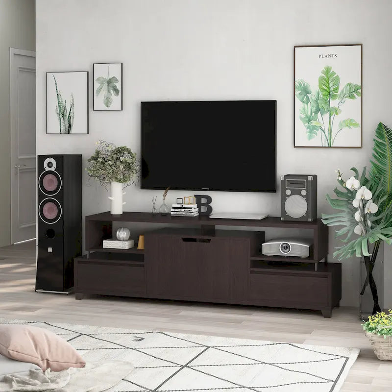 Alise Modern Cappuccino 70-inch Multi-functional Storage TV Console by 