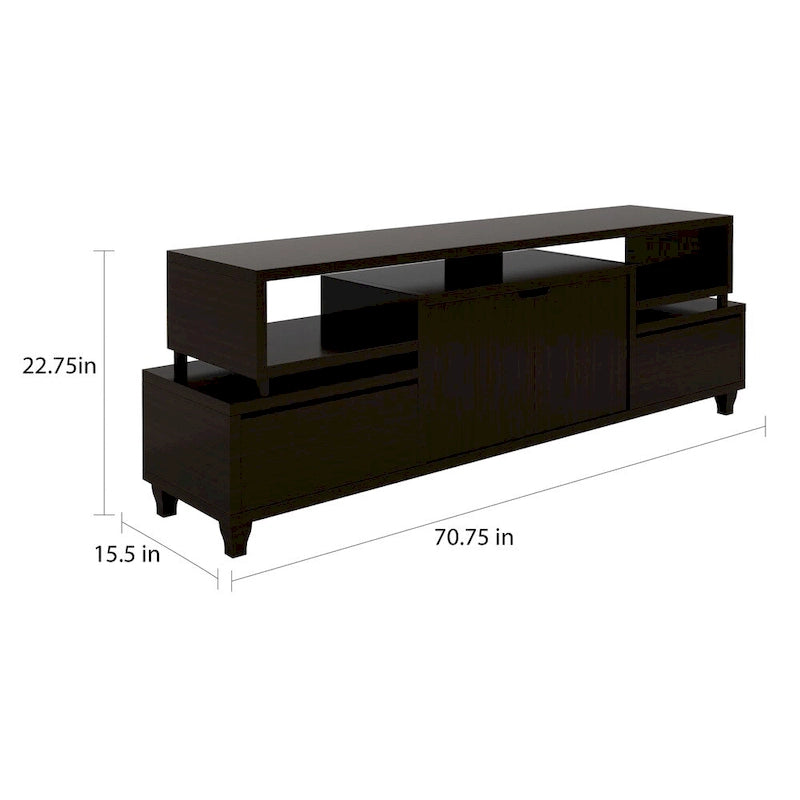 70" TV Console with Drawers & Shelves – Cappuccino, Modern Style, Fits up to 68" TV