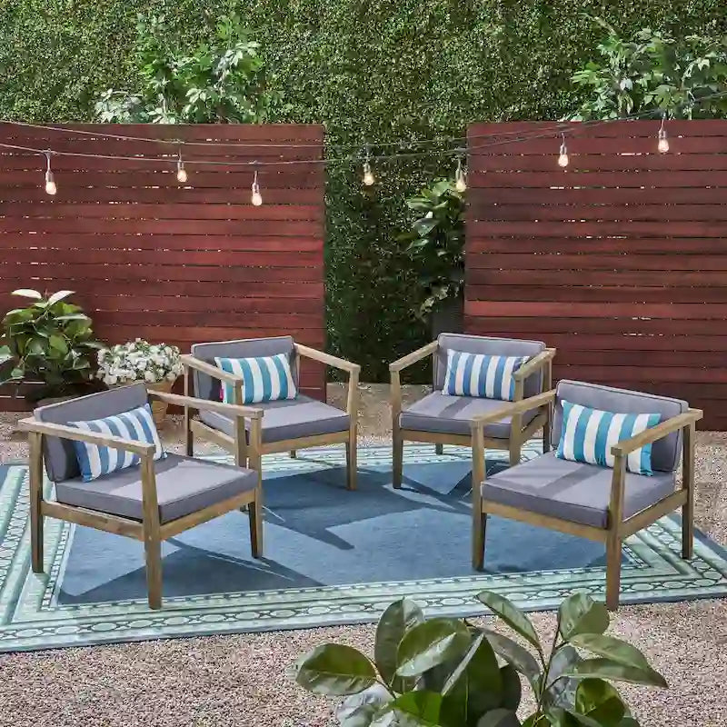 Newbury Outdoor Acacia Wood Club Chairs with Water-Resistant Cushions (Set of 4) by Christopher Knight Home
