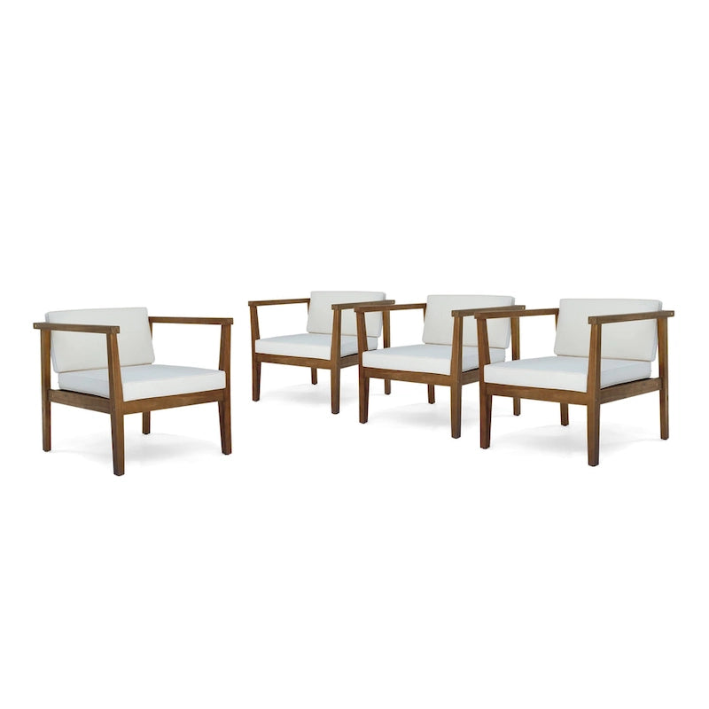 Newbury Outdoor Acacia Wood Club Chairs with Water-Resistant Cushions (Set of 4) by Christopher Knight Home