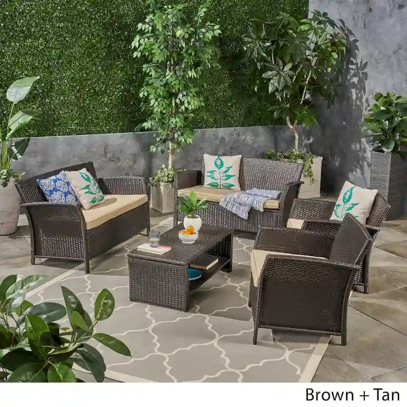 St. Lucia Outdoor 6 Seater Wicker Chat Set by Christopher Knight Home