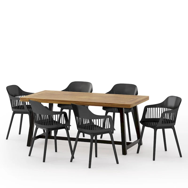 Dahlia Outdoor Wood and Resin Outdoor 7 Piece Dining Set by Christopher Knight Home