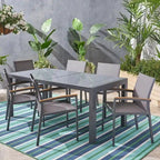 Luton Outdoor Aluminum 7 Piece Dining Set with Glass Table Top by Christopher Knight Home