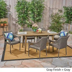 Fayette Outdoor 7 Piece Acacia Wood Dining Set with Stacking Wicker Chairs by Christopher Knight Home
