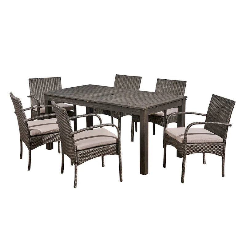 Elmar Outdoor 7 Piece Wood and Wicker Expandable Dining Set by Christopher Knight Home