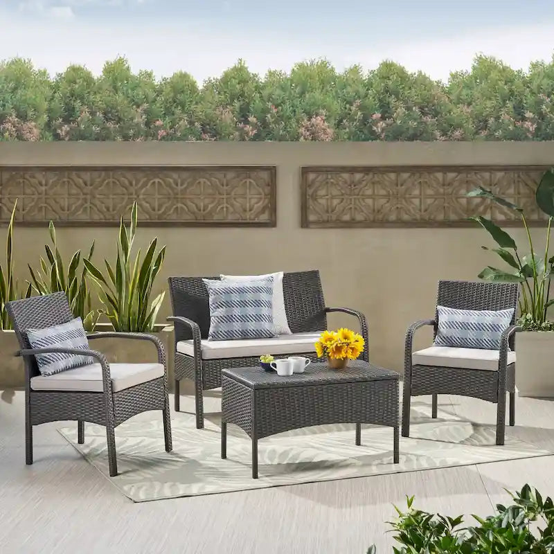 Cordoba Outdoor Wicker 4-piece Conversation Set with Cushions by Christopher Knight Home