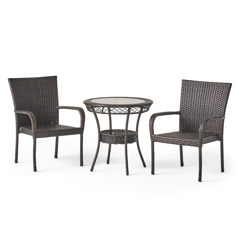 Littleton Outdoor Multi-brown 3-piece Wicker Bistro Set by Christopher Knight Home