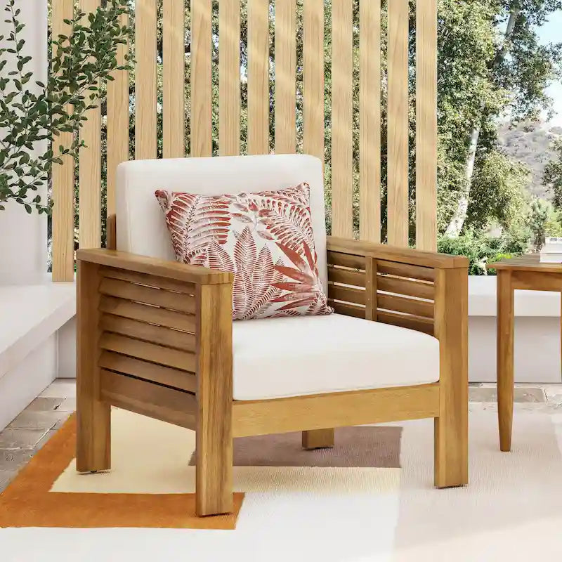 Louver Acacia Wood Outdoor Club Chairs with Cushions by Christopher Knight Home