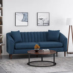 Channel-Tufted Sofa with Sloped Arms & Walnut Legs – Blush / Beige / Cloud Gray / Charcoal / Navy Blue, Mid-Century Modern, Seats 3
