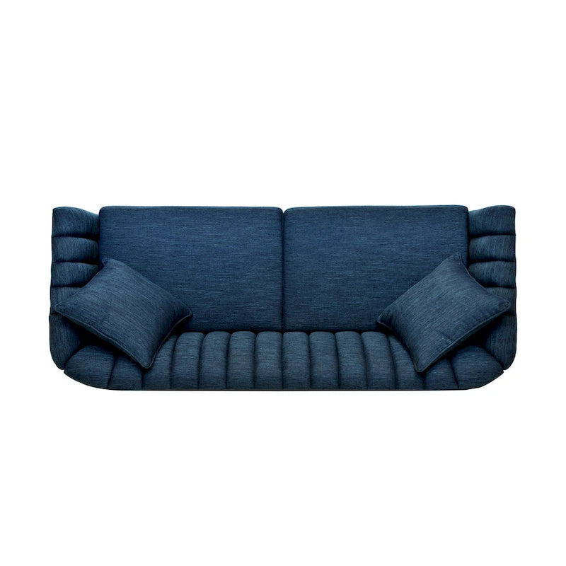 Channel-Tufted Sofa with Sloped Arms & Walnut Legs – Blush / Beige / Cloud Gray / Charcoal / Navy Blue, Mid-Century Modern, Seats 3