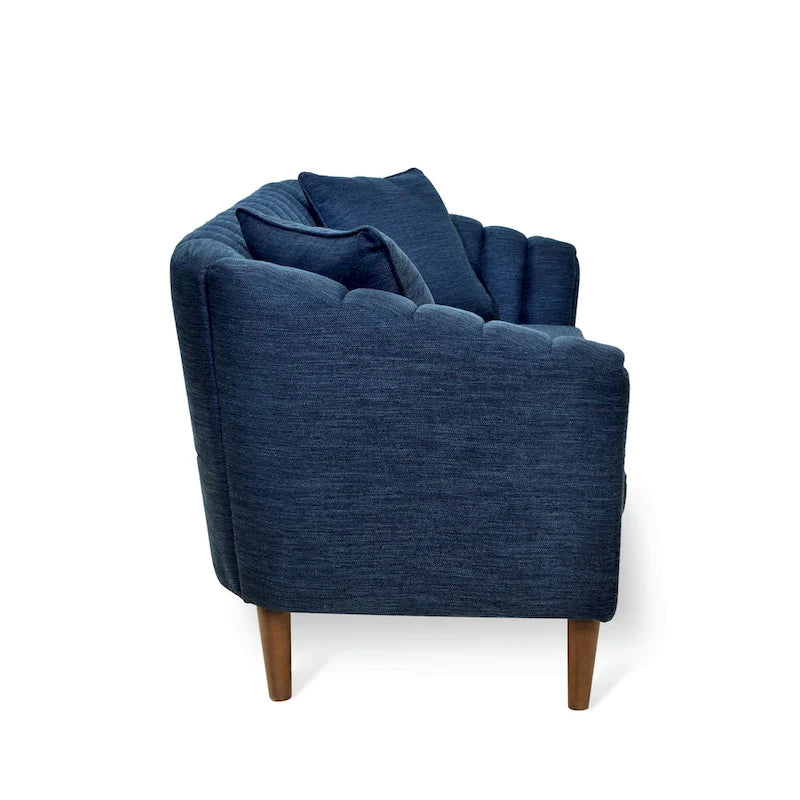 Channel-Tufted Sofa with Sloped Arms & Walnut Legs – Blush / Beige / Cloud Gray / Charcoal / Navy Blue, Mid-Century Modern, Seats 3