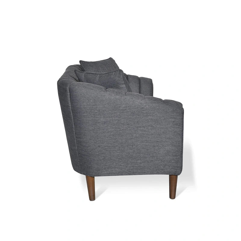 Channel-Tufted Sofa with Sloped Arms & Walnut Legs – Blush / Beige / Cloud Gray / Charcoal / Navy Blue, Mid-Century Modern, Seats 3