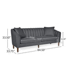 Channel-Tufted Sofa with Sloped Arms & Walnut Legs – Blush / Beige / Cloud Gray / Charcoal / Navy Blue, Mid-Century Modern, Seats 3