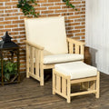 Outsunny 2-Piece Outdoor Patio Furniture Set, Wooden Lounge Chair Set, Armchair with Ottoman & Thick Cushions