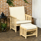 Outsunny 2-Piece Outdoor Patio Furniture Set, Wooden Lounge Chair Set, Armchair with Ottoman & Thick Cushions