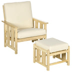 Outsunny 2-Piece Outdoor Patio Furniture Set, Wooden Lounge Chair Set, Armchair with Ottoman & Thick Cushions