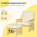 Outsunny 2-Piece Outdoor Patio Furniture Set, Wooden Lounge Chair Set, Armchair with Ottoman & Thick Cushions