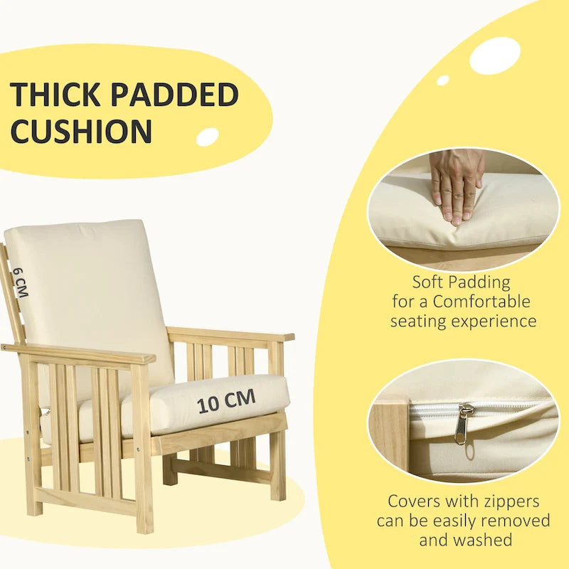 Outsunny 2-Piece Outdoor Patio Furniture Set, Wooden Lounge Chair Set, Armchair with Ottoman & Thick Cushions