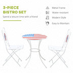 Outsunny 3 Piece Patio Bistro Set with Coffee Table and 2 Folding Chairs, Mosaic American Flag Tabletop and Backs