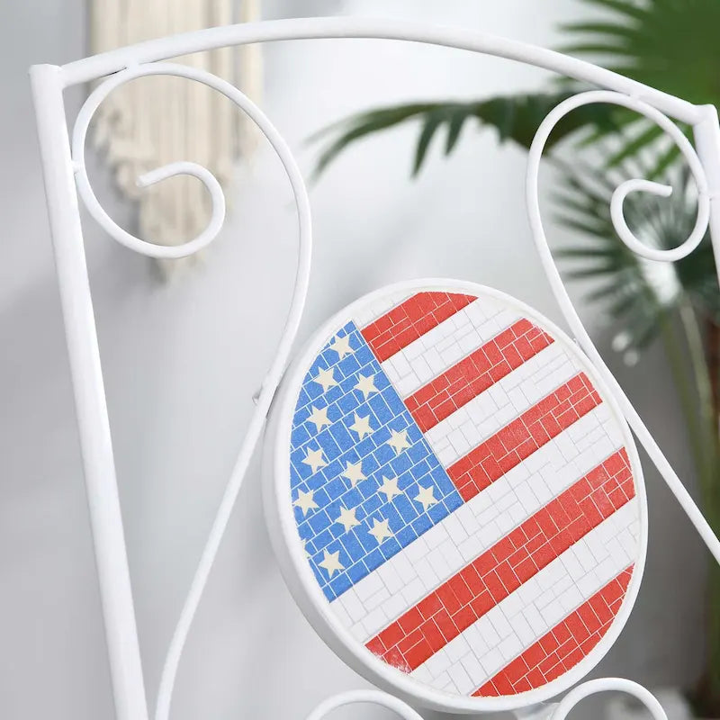 Outsunny 3 Piece Patio Bistro Set with Coffee Table and 2 Folding Chairs, Mosaic American Flag Tabletop and Backs