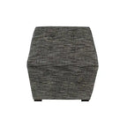 Square Button-Tufted Cotton Ottoman – Espresso / Grey / Aqua, Wood Legs, Single