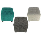 Square Button-Tufted Cotton Ottoman – Espresso / Grey / Aqua, Wood Legs, Single