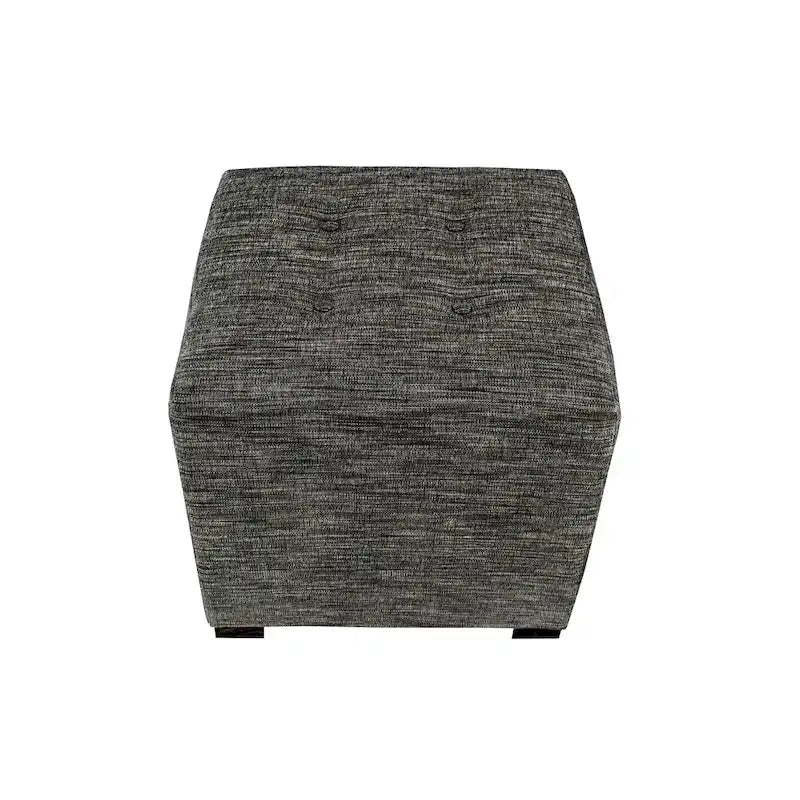 Square Button-Tufted Cotton Ottoman – Espresso / Grey / Aqua, Wood Legs, Single