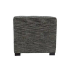 Square Button-Tufted Cotton Ottoman – Espresso / Grey / Aqua, Wood Legs, Single