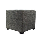 Square Button-Tufted Cotton Ottoman – Espresso / Grey / Aqua, Wood Legs, Single