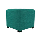 Square Button-Tufted Cotton Ottoman – Espresso / Grey / Aqua, Wood Legs, Single