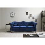 Crushed Velvet Chesterfield Sofa with Nailhead Trim – Blue / Grey / Ivory / Green, Button-Tufted, Seats 3