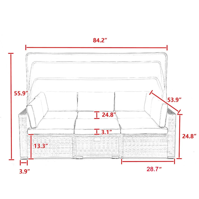 HOMEFUN Outdoor Rattan/Wicker Patio Rectangle/Round Sectional Cushioned Sofa with Retractable Canopy